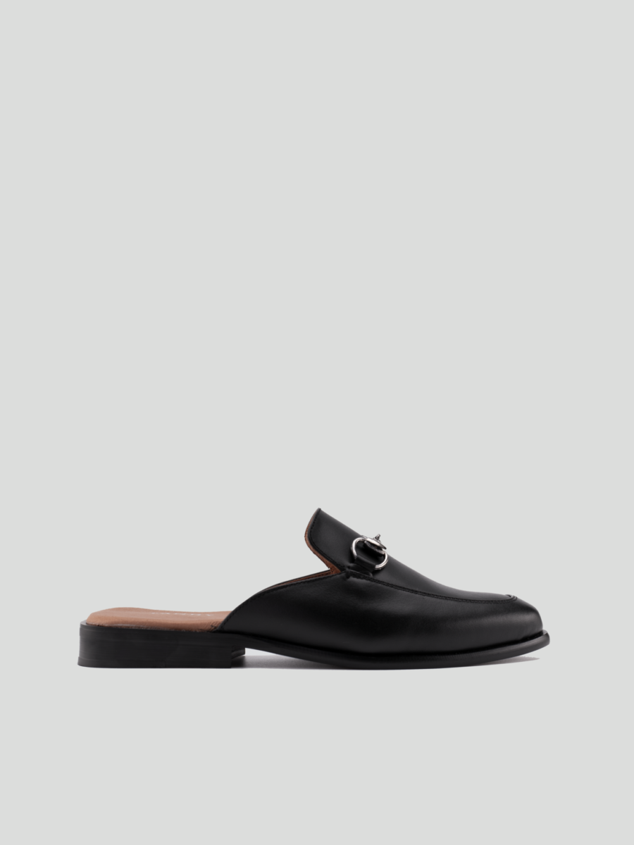 THE CLASSIC MULES BLACK LEATHER  | BROWN INSOLE