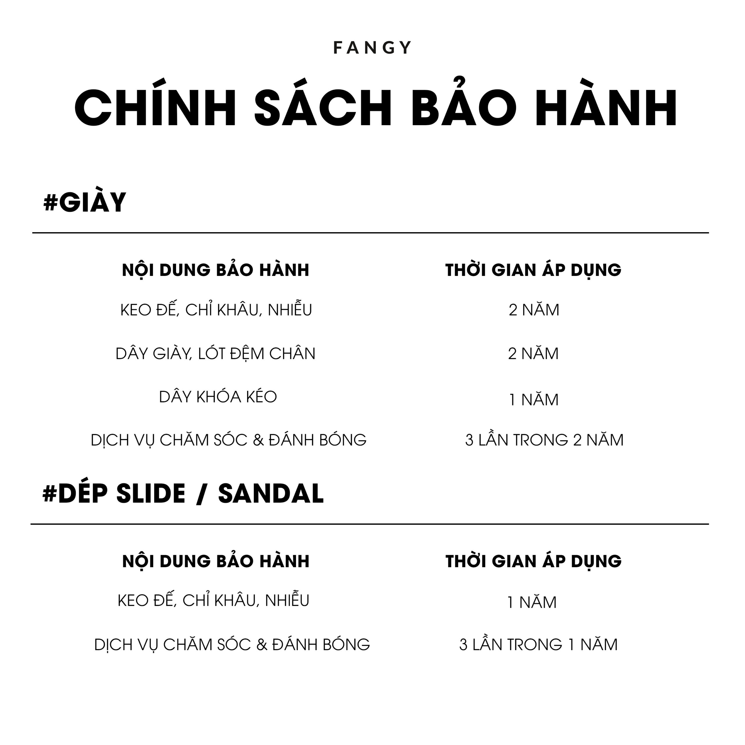 Chính sách bảo hành FANGY